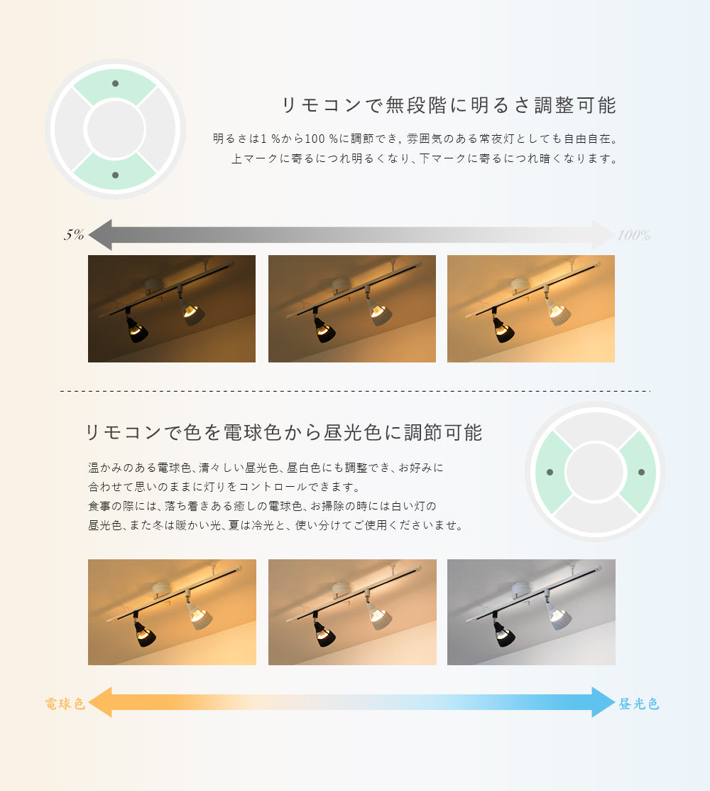 【GT-SETGD-E26D-9WT-2】ダクトレール用スポットライト E26 調光調色 LED電球付き 配線ダクトレール用 スポットライト 1灯 60W形相当 リモコン操作