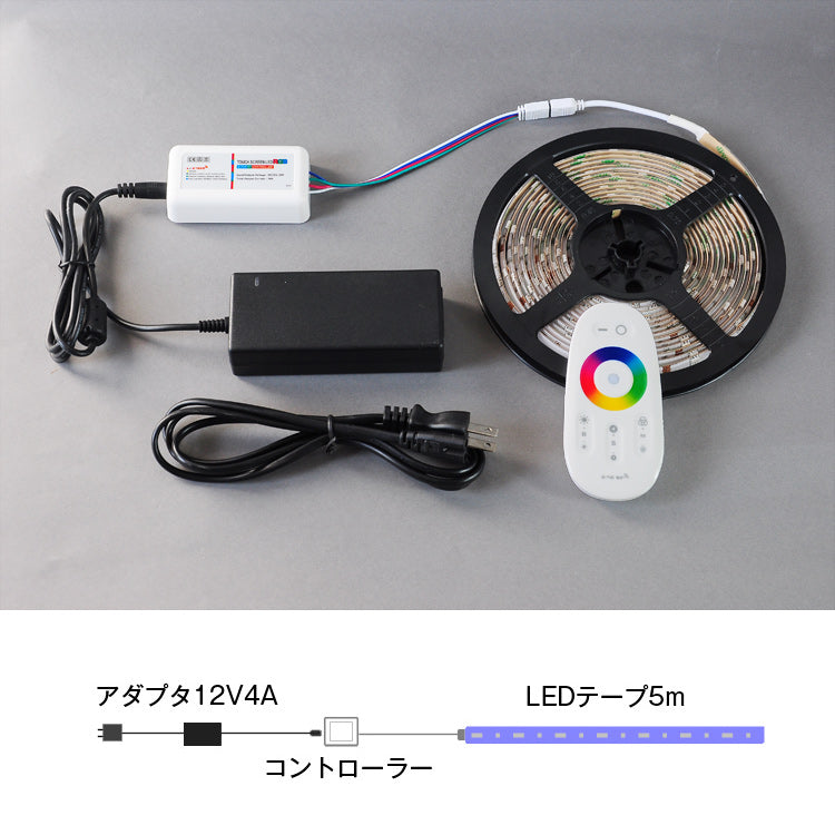 【GT-SET5050RGB-150P-IP65-4A-CN2】LEDテープ 5m_26万色 防水 無線式 調光 調色 リモコン操作 マルチカラー LED 間接照明 看板照明 LEDテープライト