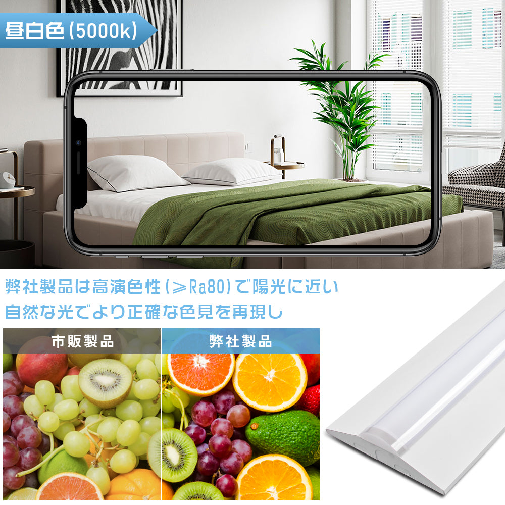 【35WN1】逆富士型 LEDベースライト 40W形 2灯相当 昼白色 5500lm 直管LED 器具一体型 