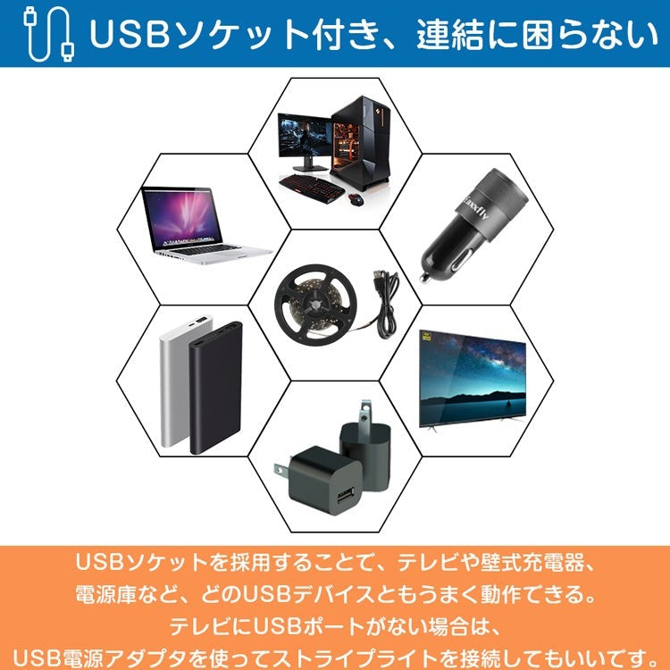 【GT-3528-60L-5V-2M】テープライト 2m LEDテープ USB対応 テレビTVバックライト 高輝度 電球色 昼光色 テープライト 明るい 間接照明 正面発光 両面テープ 5A/12V電源