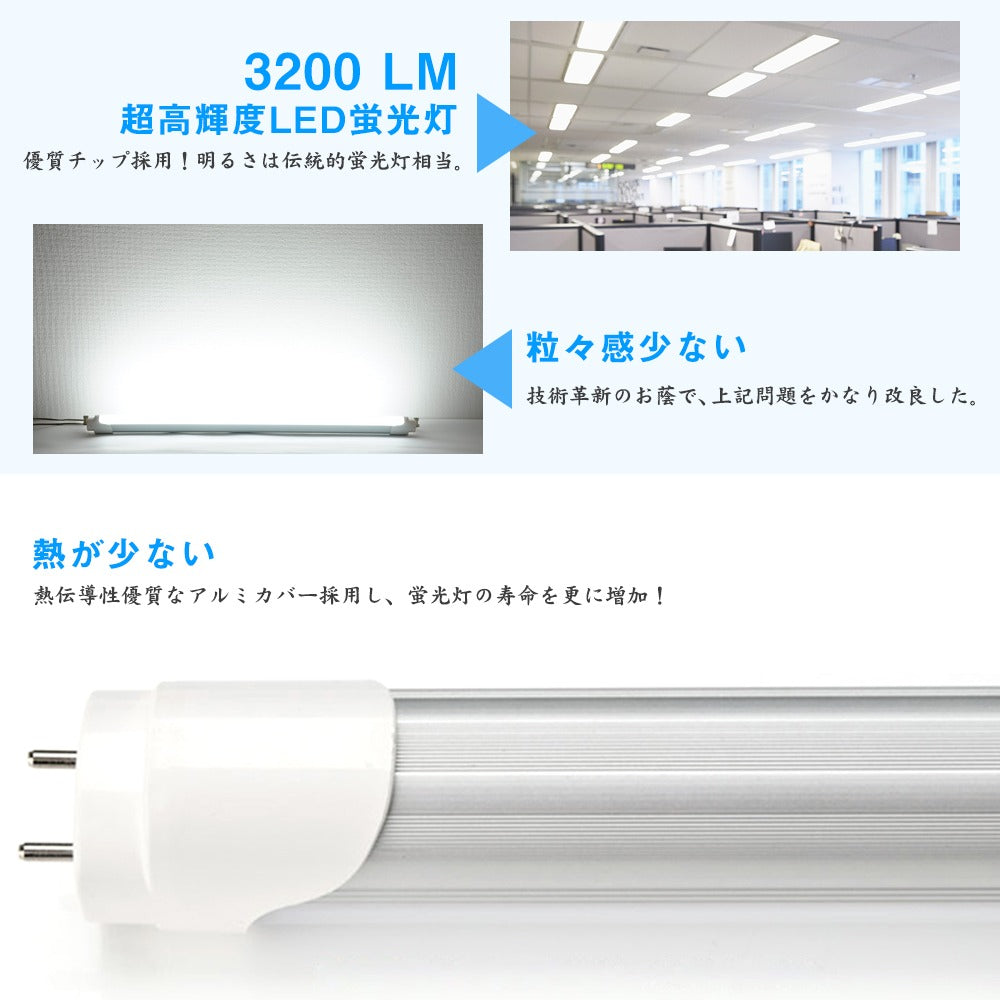 【GT-RGD-20W120CWGP】 40W型 LED蛍光灯 直管蛍光灯 超高輝度3200lm 口金G13 120cm 昼光色 グロー式