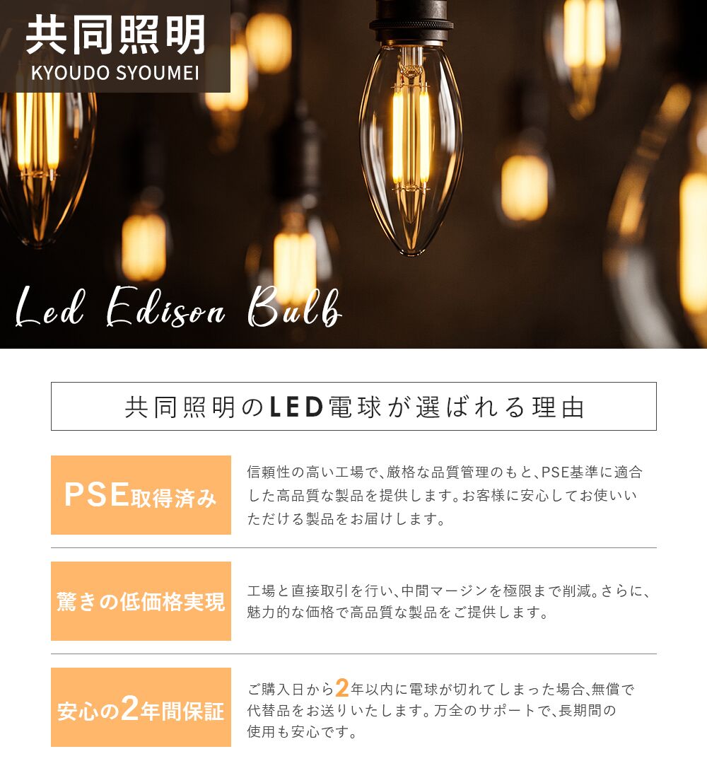 LEDシャンデリア電球 40W形 60W形 E17 電球色【SETC35】