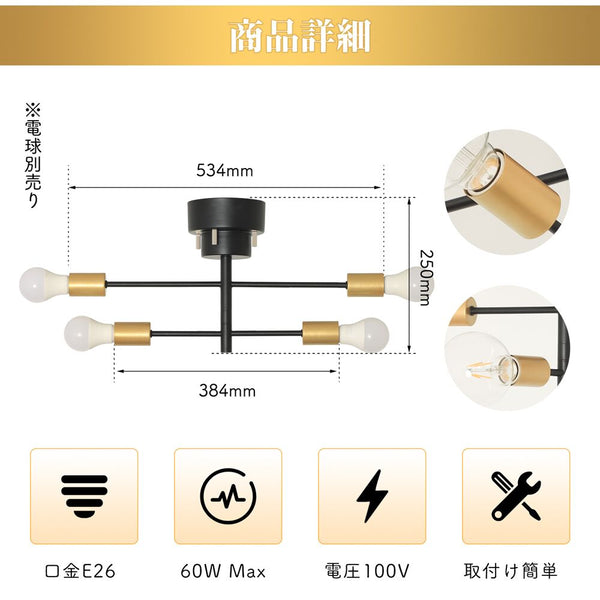 Ceiling Light | シーリングライト 4灯 回転アームタイプ【DJA4】