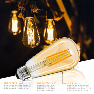 共同照明】LED電球 E26フィラメント電球 40W形相当 調光調色 エジソン