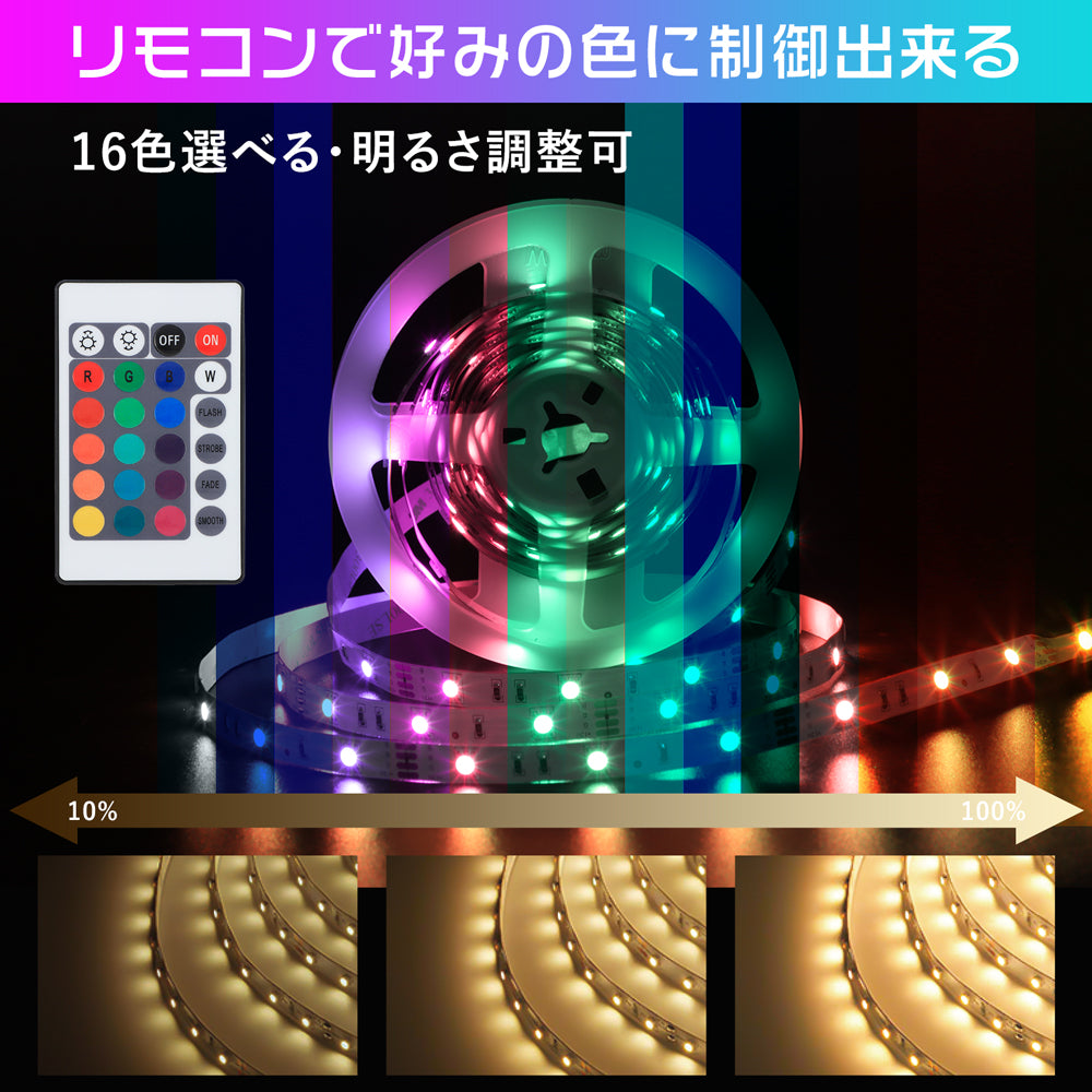 【GT-5050RGB】LEDテープライト 5m RGB SMD5050 間接照明 マルチカラー