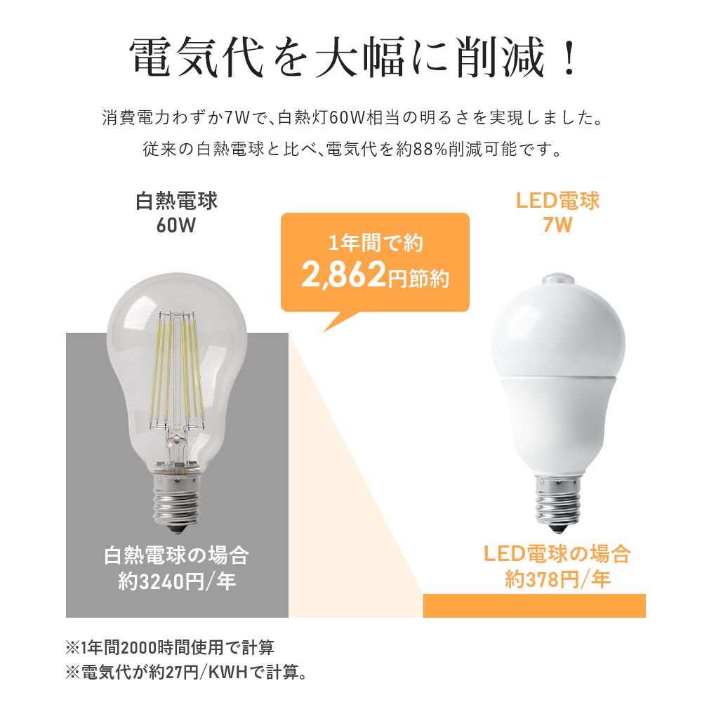 LED電球 60W形 E26 人感センサー【GT-B-R7-E26】