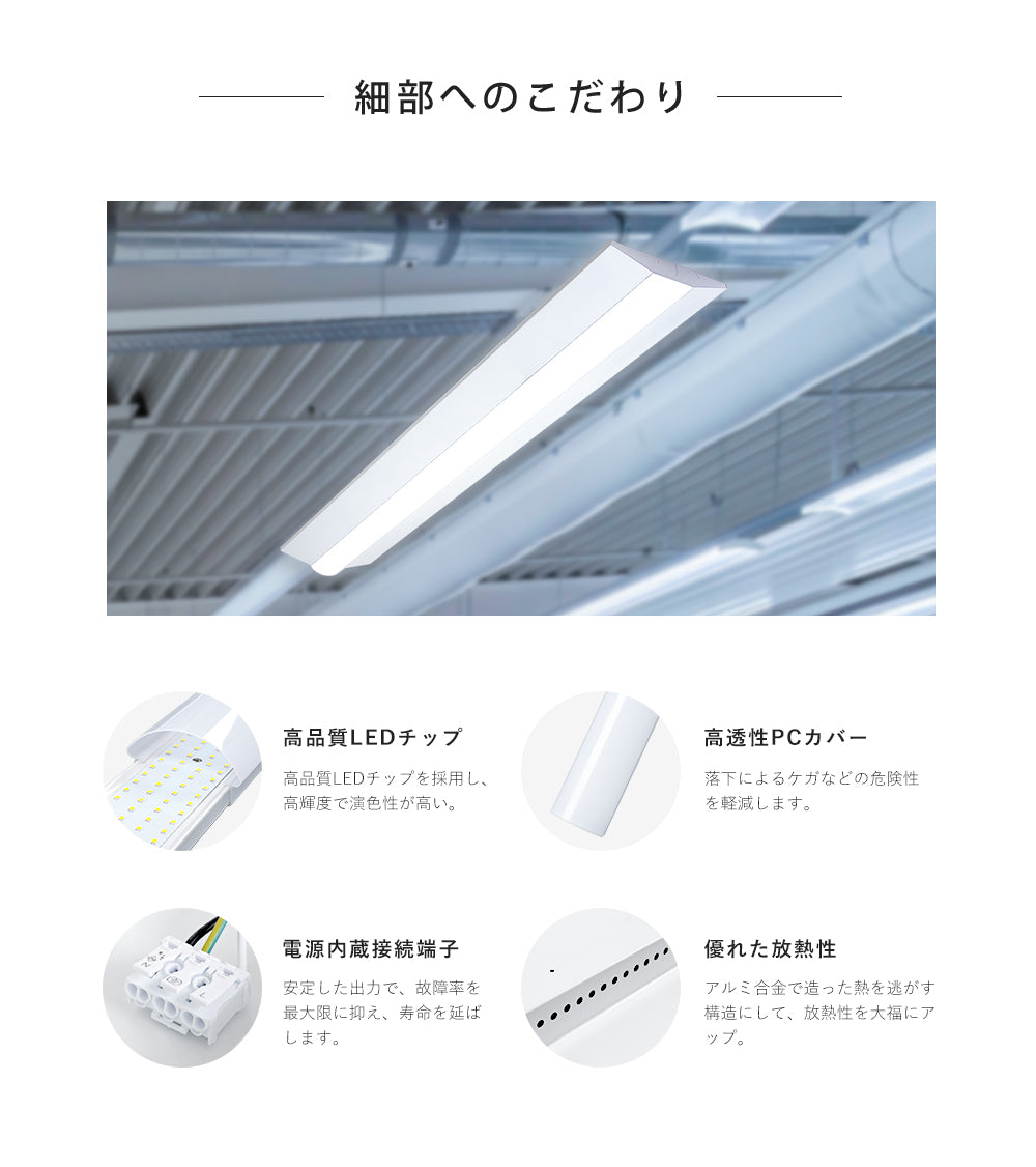 【35WN1】逆富士型 LEDベースライト 40W形 2灯相当 昼白色 昼光色 5500lm 直管LED 器具一体型 