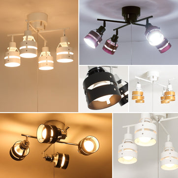 木製シーリングライト のばせ 4灯 ホワイト スポットライト E26 LED 