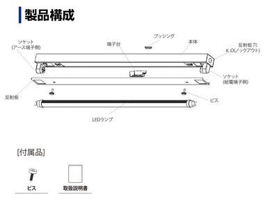 共同照明】LED蛍光灯20W形 トラフ20W形器具1灯式 ベースライト 昼光色