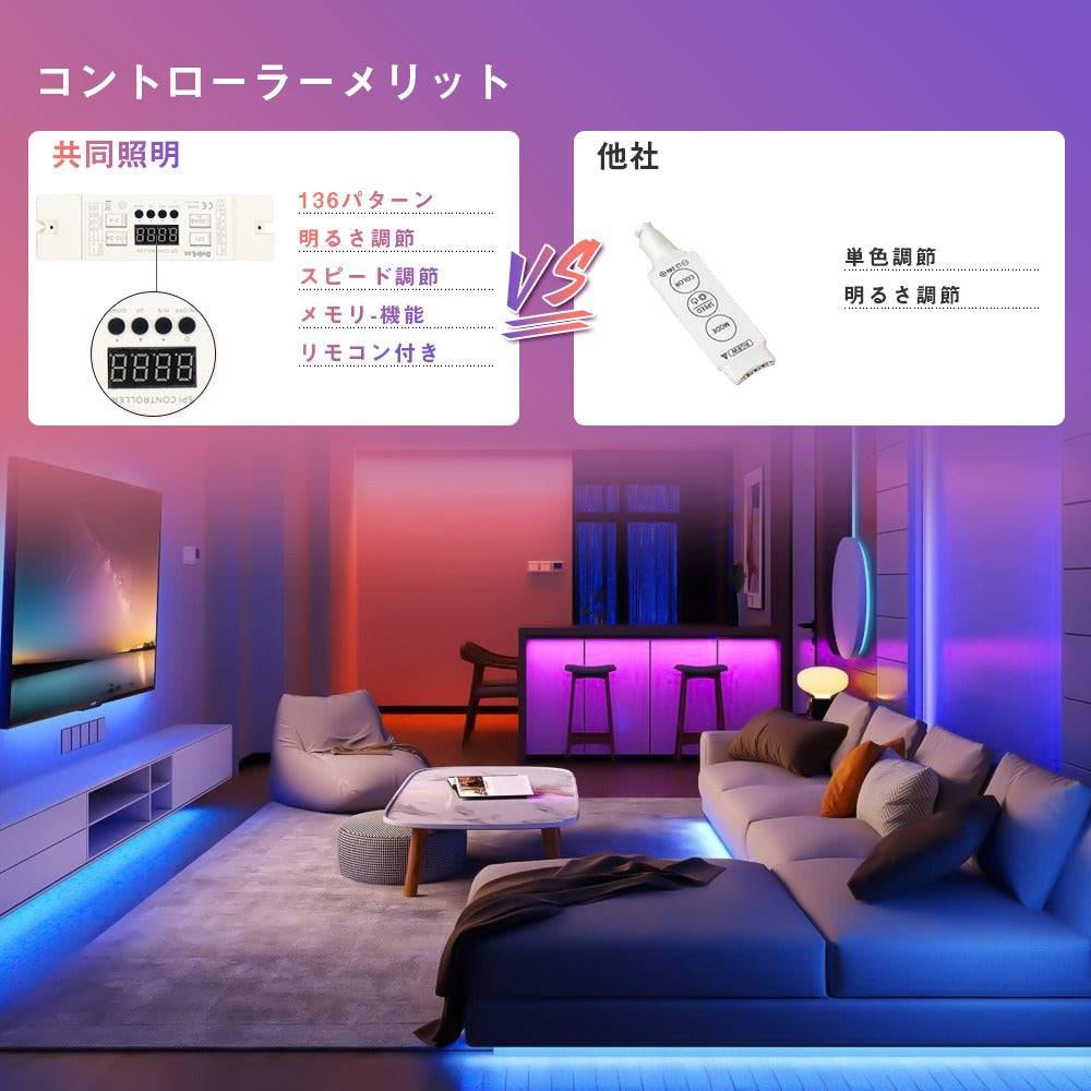 共同照明】マジック LEDテープライト 5m 光が流れる RGB 最大200M延長