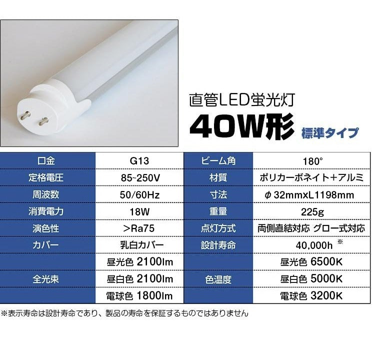 共同照明】LED蛍光灯 40W形 直管トラフ40W型1灯式 蛍光灯器具セット